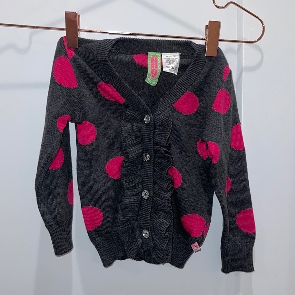NEW SOPHIE & SAM CHARCOAL GREY & PINK POLKA DOT SWEATER size 18 months